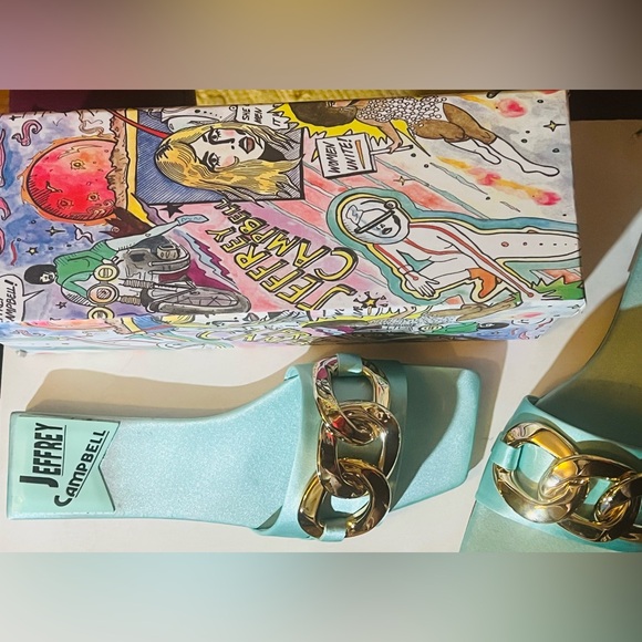 Jeffrey Campbell Mint Slides with Gold Chain - Picture 2 of 5